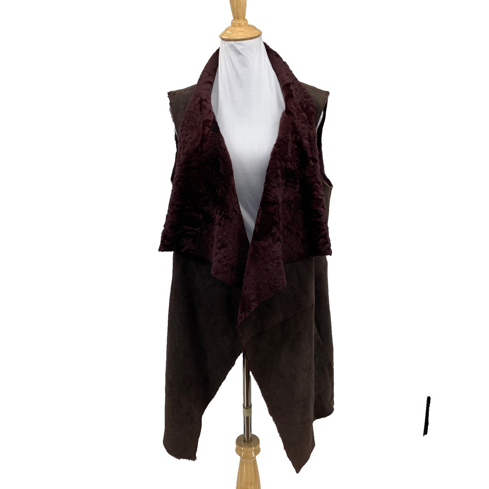 Pologeorgis Vest Womens Small Asymmetric Draped Open Front Lamb Fur Sleeveless